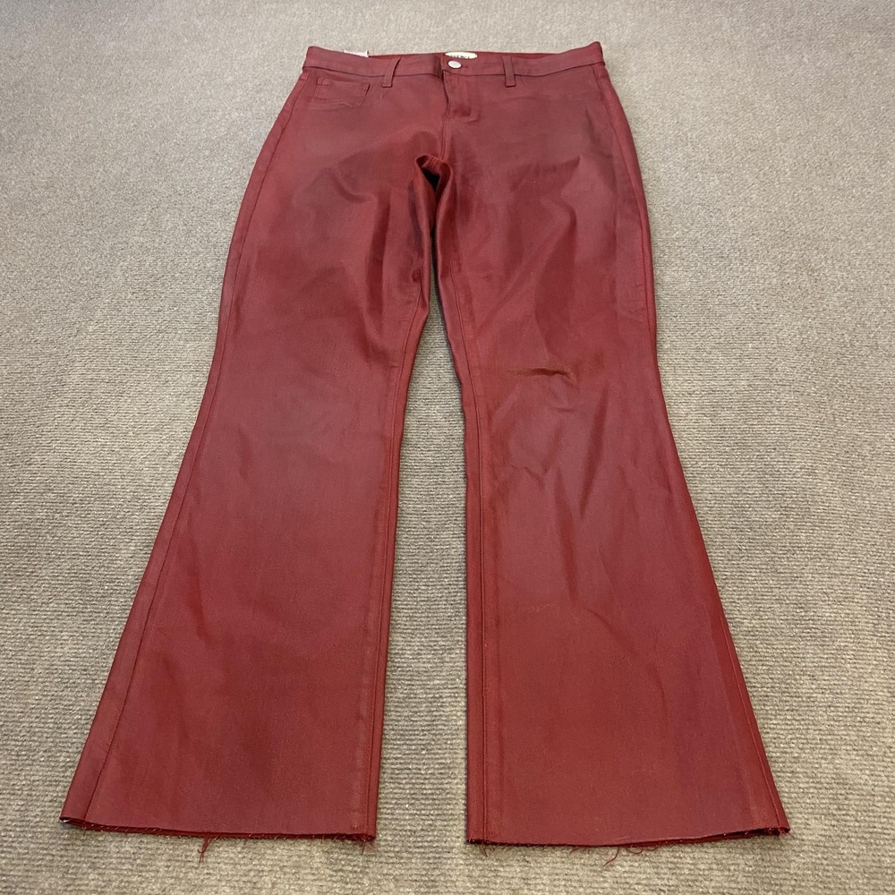 L'AGENCE Jeans Womens 30‎ Dark Red High Rise Flare Coated Raw Hem Stretch Denim